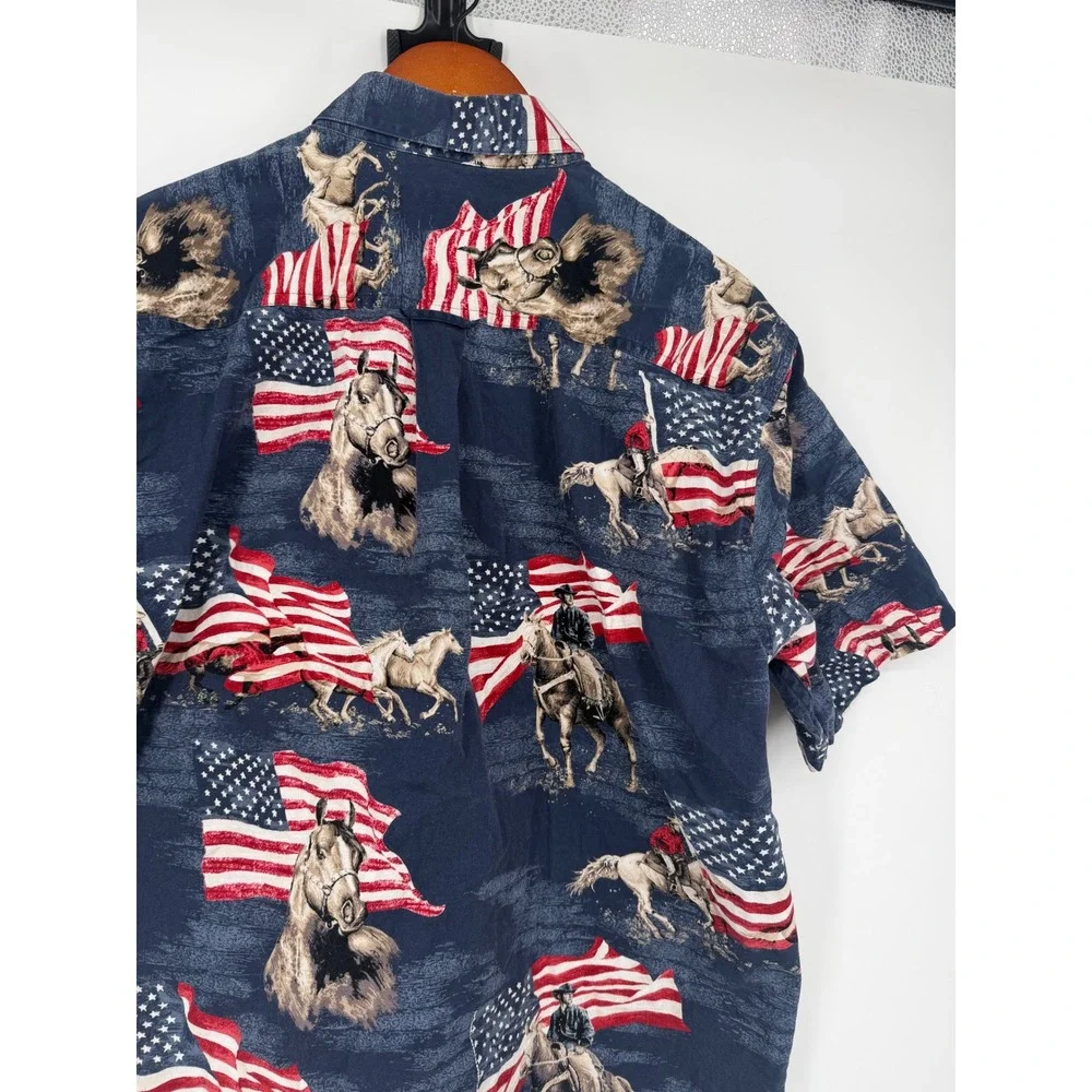 Bit & Bridle Mens‎ Button Down Shirt Large Americana Patriotic Vintage Western